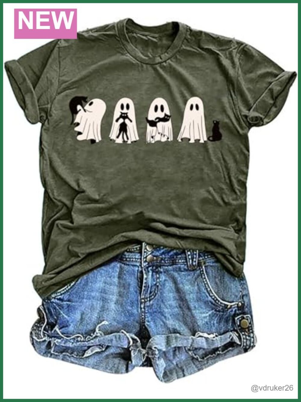Halloween Ghost Cat Graphic T-Shirt Women Cat Lover Spooky Season Short Sleeve
